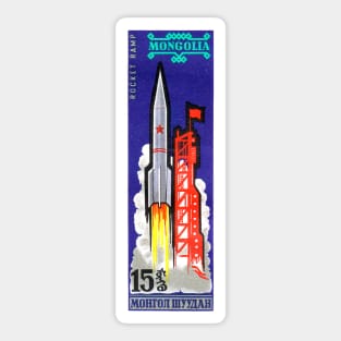 Vintage 1963 Mongolia rocket ramp postage stamp Sticker